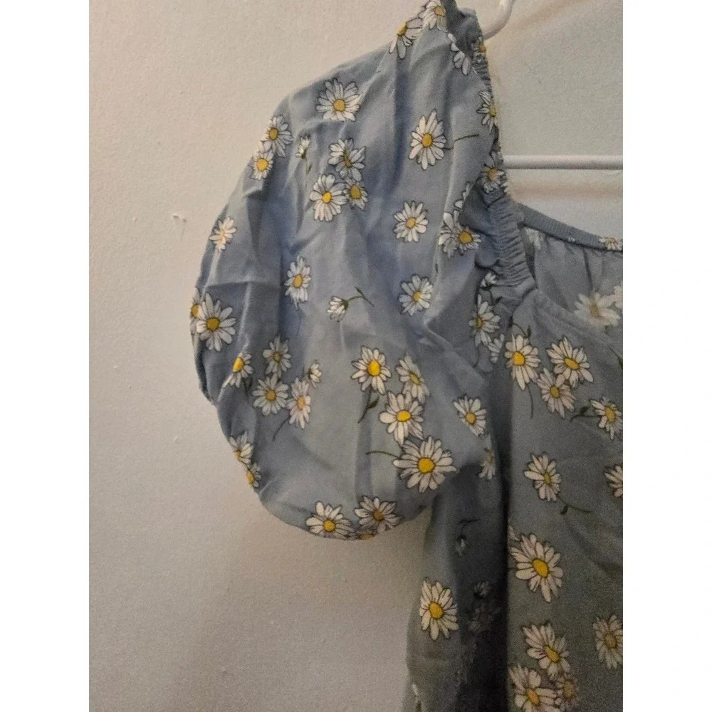 SO Goods For Life Girls‎ Blue Daisy Floral Tiered Puff Sleeve Dress XL 14/16